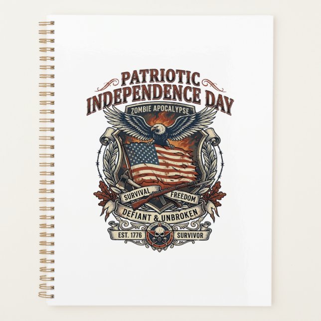 Patriotic Rust Flag Survivor Zombie Apocalypse Fre Planner (Front)