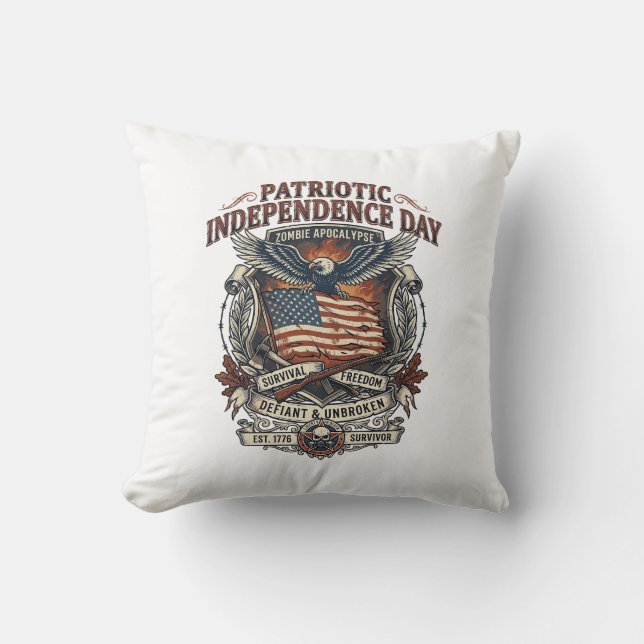 Patriotic Rust Flag Survivor Zombie Apocalypse Fre Throw Pillow (Front)