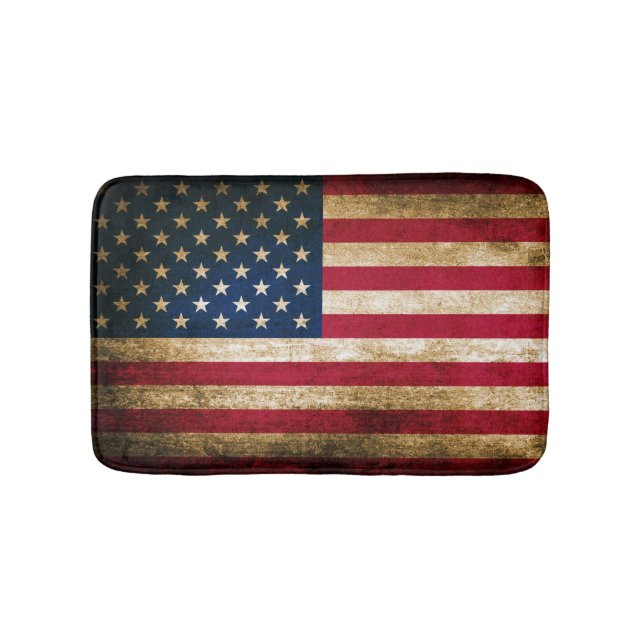 Patriotic Rustic American Flag Bathroom Mat (Front)