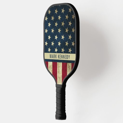 Patriotic Rustic American Flag Custom Name Pickleball Paddle | Zazzle