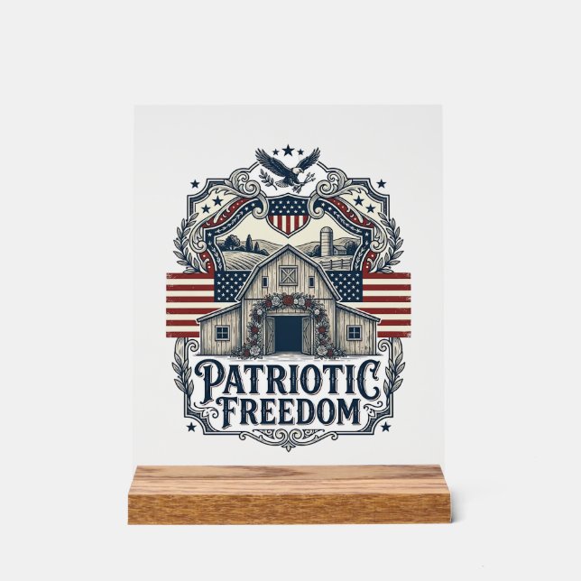 Patriotic Rustic Barn Wedding  Acrylic Sign (Front)