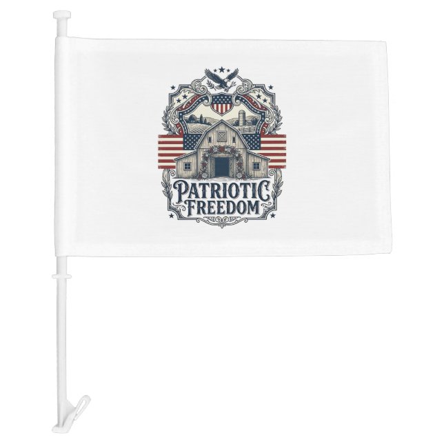 Patriotic Rustic Barn Wedding  Car Flag (Front)