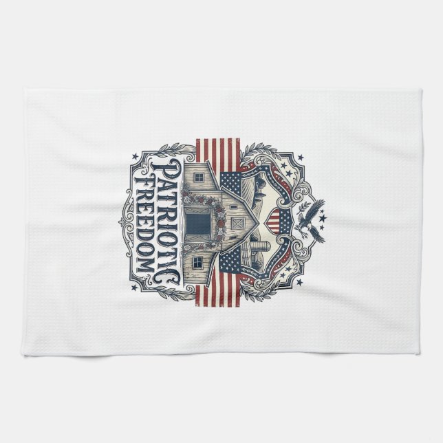 Patriotic Rustic Barn Wedding  Kitchen Towel (Horizontal)