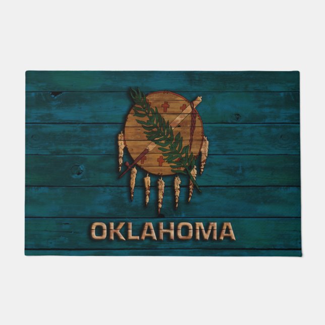 Patriotic Rustic Flag of Oklahoma Doormat (Front)
