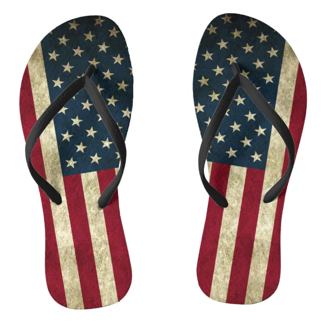 Patriotic Rustic Red White & Blue American Flag Flip Flops | Zazzle