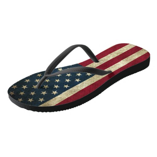 Patriotic Rustic Red White & Blue American Flag Flip Flops | Zazzle