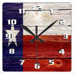 Patriotic Rustic Texas Flag on wood texture Square Wall Clock