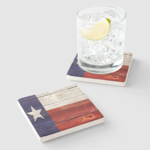Patriotic Rustic Wood Texas Flag Stone Coaster