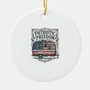 Patriotic RV Camper Vector Graphic Tee Ceramic Ornament