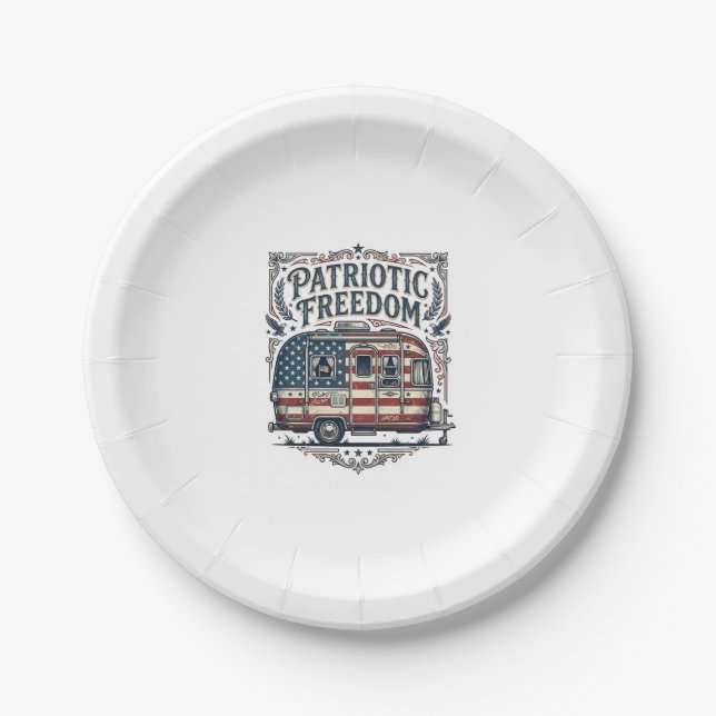 Patriotic RV Camper Vector Graphic Tee Paper Plates (Front)