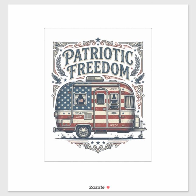 Patriotic RV Camper Vector Graphic Tee Sticker (Sheet)