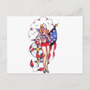 Patriotic Sailor Girl Tattoo Art Postcard