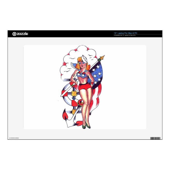 Patriotic Sailor Girl Tattoo Art Skin For 15" Laptop