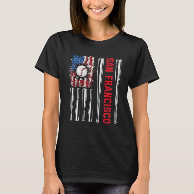Patriotic San Francisco Softball US American Flag  T-Shirt (Front)