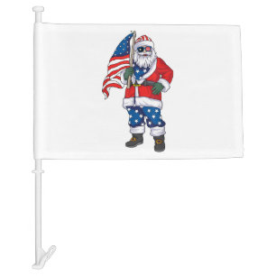 Patriotic Santa American Christmas 4th Of July San Car Flag