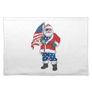 Patriotic Santa American Christmas 4th Of July San Cloth Placemat