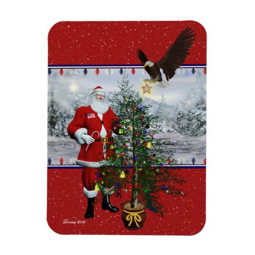 Patriotic Santa and Eagle Merry Christmas Magnet
