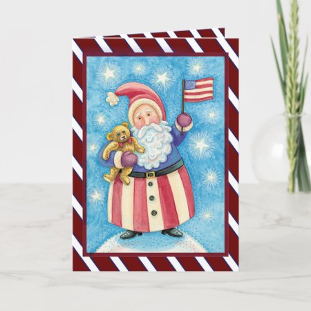 Patriotic Santa Christmas Holiday Card
