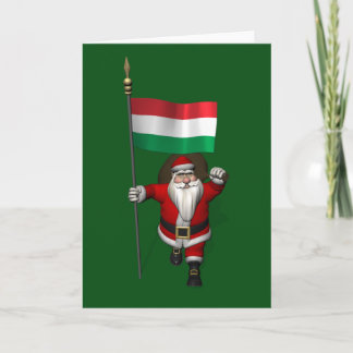 Patriotic Santa Claus Visits Hungary Holiday Card