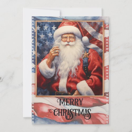 Patriotic Santa Claus Watercolor Holiday Card