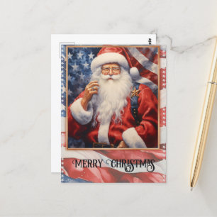 Patriotic Santa Claus Watercolor Postcard