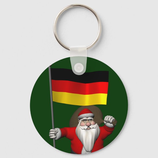 Patriotic Santa Claus With Ensign Of Germany Keychain (Front)