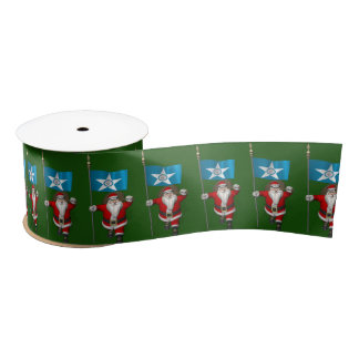 Patriotic Santa Claus With Ensign Of  Houston TX Satin Ribbon