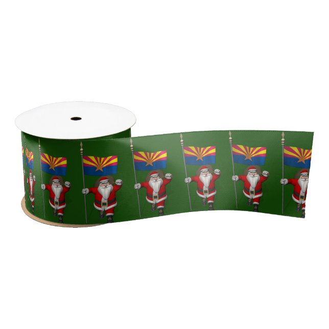 Patriotic Santa Claus With Flag Of Arizona Satin Ribbon (Spool)