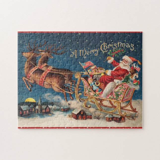 Patriotic Santa Merry Christmas Puzzle (Horizontal)