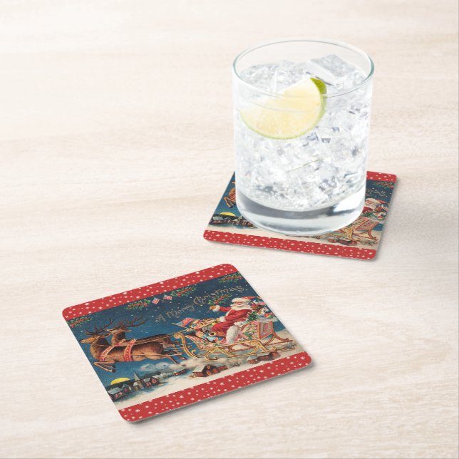 Patriotic Santa Square Paper Coaster (Insitu)