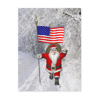 Patriotic Santa USA Holiday Postcard