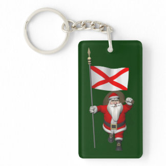 Patriotic Santa With Ensign Of Alabama Keychain