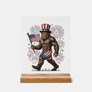 Patriotic Sasquatch Fireworks Vintage Engraving De Acrylic Sign