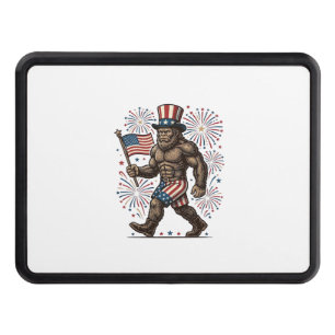 Patriotic Sasquatch Fireworks Vintage Engraving De Hitch Cover