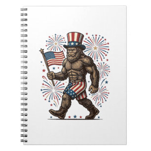 Patriotic Sasquatch Fireworks Vintage Engraving De Notebook