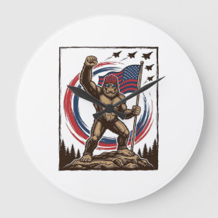 Patriotic Sasquatch Flag Vintage Large Clock