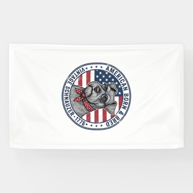 Patriotic Schnauzer Dog Vintage Banner (Horizontal)