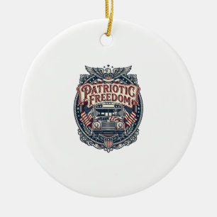 Patriotic School Bus Driver Ceramic Ornament