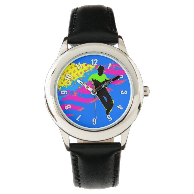 Patriotic Scooter Rider and US Flag Artwork Watch (Front)