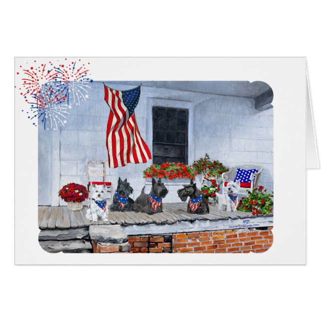 Patriotic Scotties and Westies  Cards (Front Horizontal)