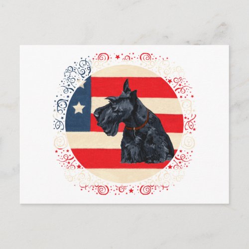 Patriotic Scottish Terrier on Flag Postcard