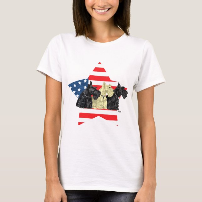 Patriotic Scottish Terriers T-Shirt (Front)