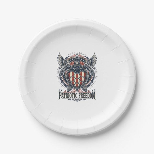 Patriotic Sea Turtle Paper Plates (Front)