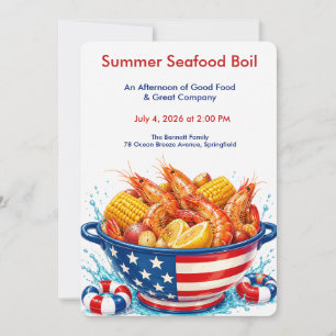 Patriotic Seafood Boil Party - Shrimp Boil Invitation