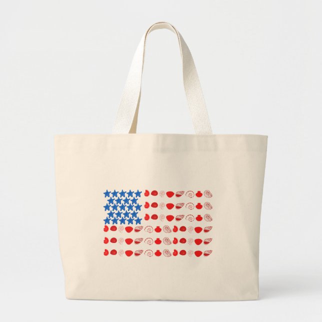 Patriotic Seashell & Starfish American Flag Large Tote Bag (Front)