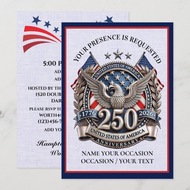 Patriotic Semiquintennial Invitation (Front/Back)