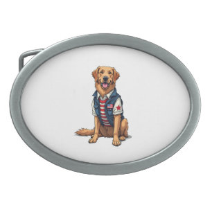 Patriotic Service Dog Golden Retriever Shirt 4 Belt Buckle