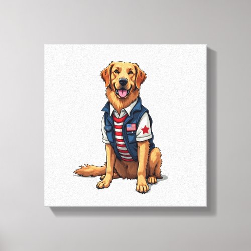Patriotic Service Dog Golden Retriever Shirt 4 Canvas Print