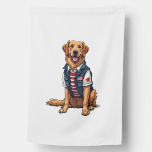 Patriotic Service Dog Golden Retriever Shirt 4 House Flag