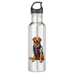 Patriotic Service Dog Golden Retriever Shirt 4 Stainless Steel Water Bottle